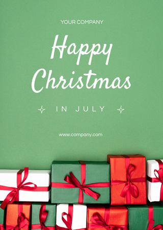 Christmas In July Greeting With Presents Postcard A6 Vertical Design Template