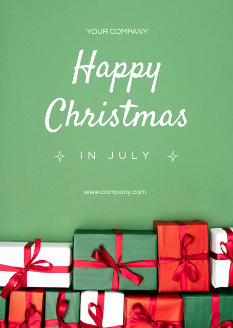 Christmas In July Greeting With Presents Postcard A6 Vertical – шаблон для дизайна