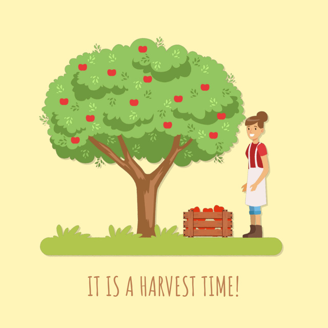 Ontwerpsjabloon van Animated Post van Woman harvesting apples 
