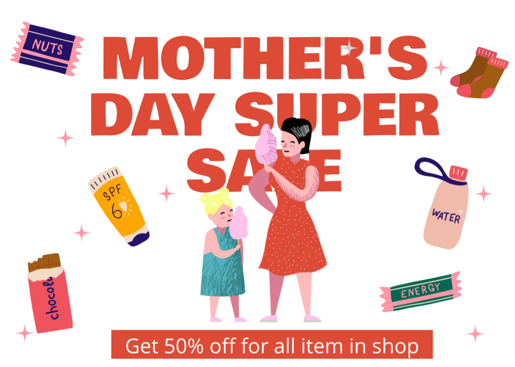 Ontwerpsjabloon van Postcard 5x7in van Mother's Day Super Sale Ad