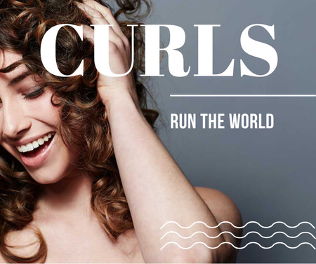 Curls Care tips with Woman with shiny Hair Facebook Design Template