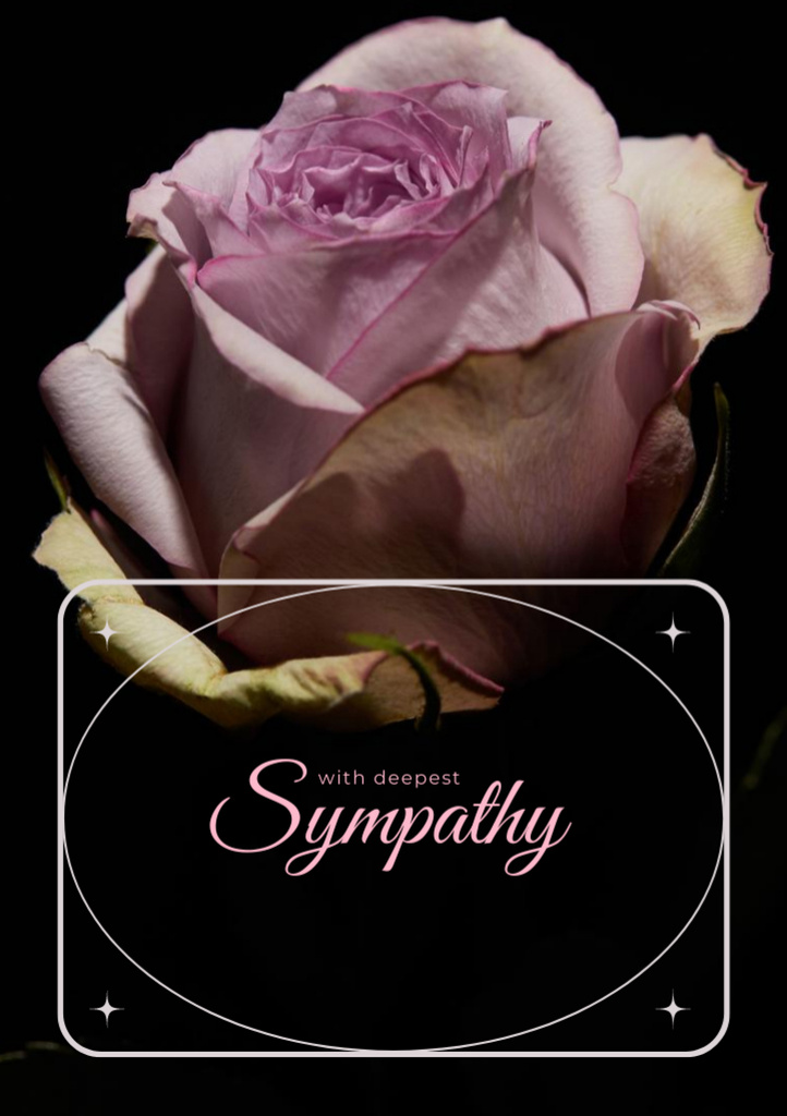 Modèle de visuel Deepest Sympathy Message with Rose on Black - Postcard A5 Vertical