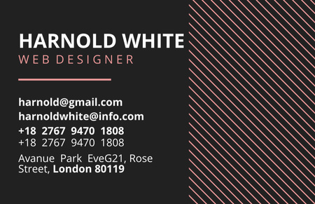 Plantilla de diseño de Detalles de contacto del diseñador web con rayas en negro Business Card 85x55mm 