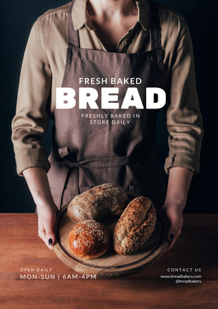 Ontwerpsjabloon van Poster van Aankondiging van het bakken van vers brood