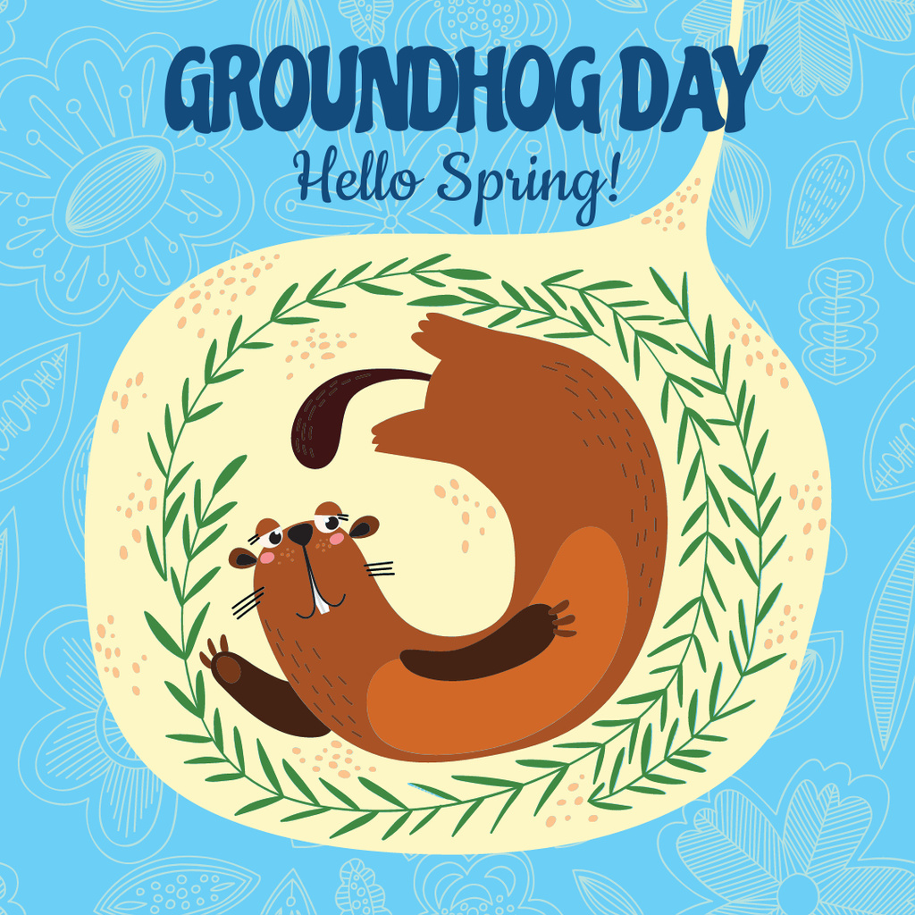 Cute funny animal on Groundhog Day Instagram AD Modelo de Design