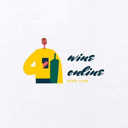 Modèle de visuel publicité de wine shop avec homme avec bouteille - Logo