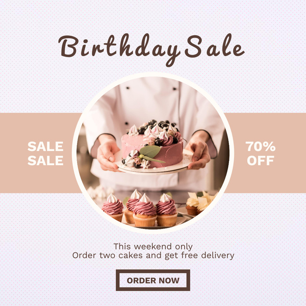 Birthday Sale Ad with Tasty Cake