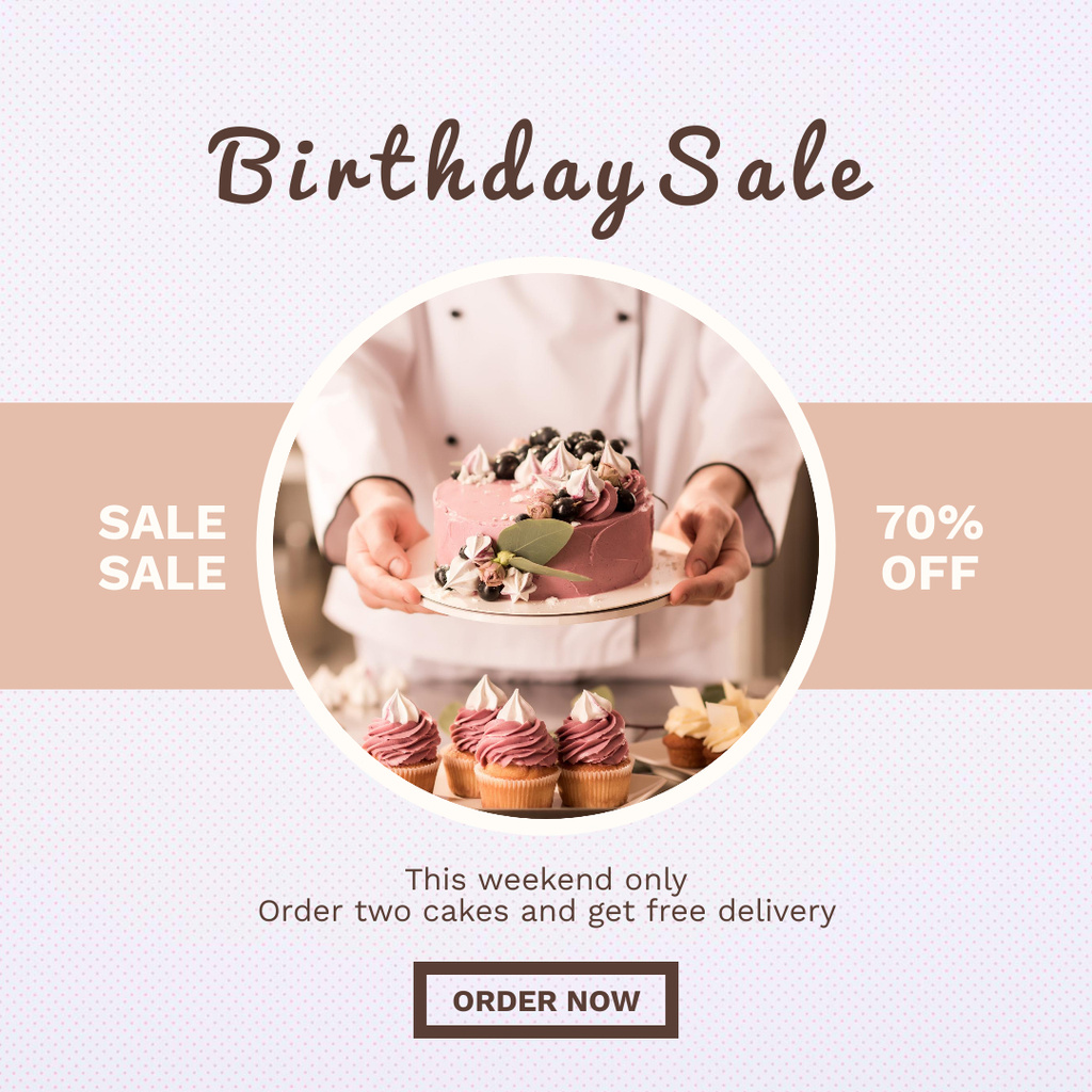 Birthday Sale Ad with Tasty Cake Instagram tervezősablon