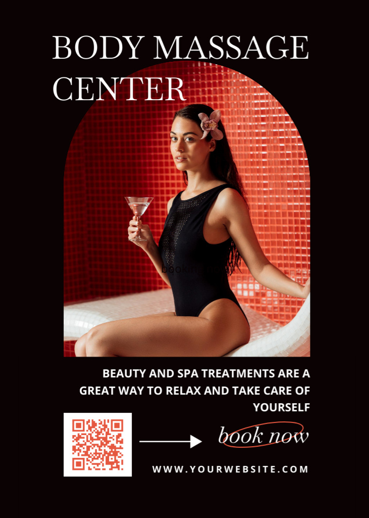 Body Massage Center Advertisement with Beautiful Woman Flayer Šablona návrhu