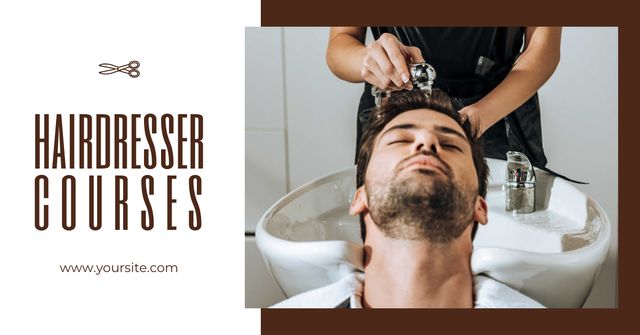 Hairdressing Courses stylist with client in Salon Facebook AD Design Template