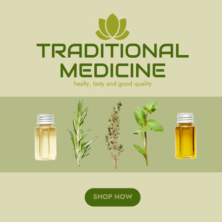 Template di design medicina tradizionale annuncio con erbe naturali Instagram