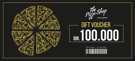 Gift Voucher with Pizza Sketch on Black Coupon 3.75x8.25in Design Template