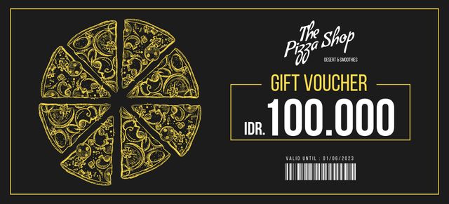Gift Voucher with Pizza Sketch on Black Coupon 3.75x8.25in Modelo de Design