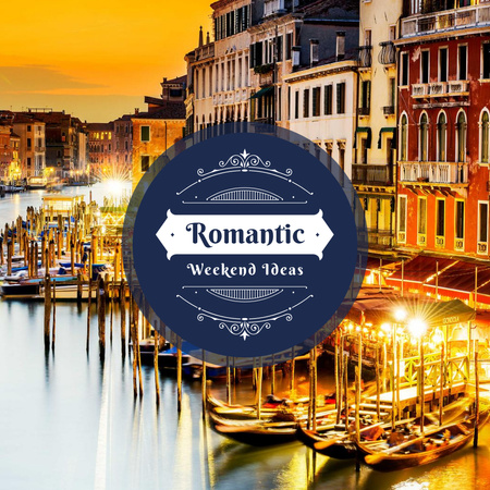 venetsian kaupungin näkymä gondoleilla Instagram Design Template