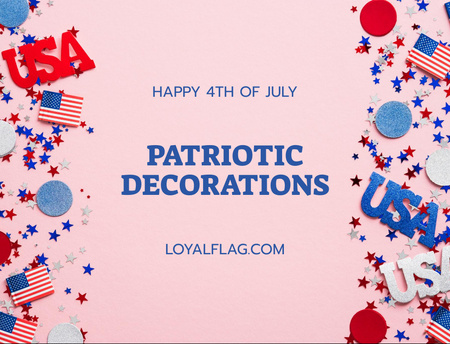 USA Independence Day Announcement With Patriotic Decorations Postcard 4.2x5.5in Πρότυπο σχεδίασης