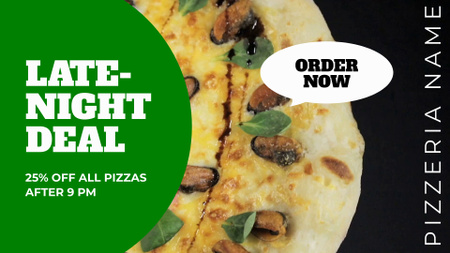 Pizza crocante com cogumelos e desconto na oferta da pizzaria Full HD video Modelo de Design