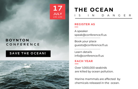 Ecology Conference Announcement with Stormy Sea Waves Flyer 5.5x8.5in Horizontal Design Template