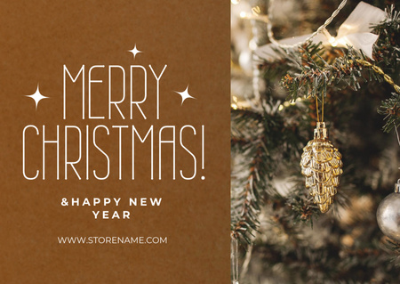 Christmas Greeting with Beautiful Tree Postcard Design Template