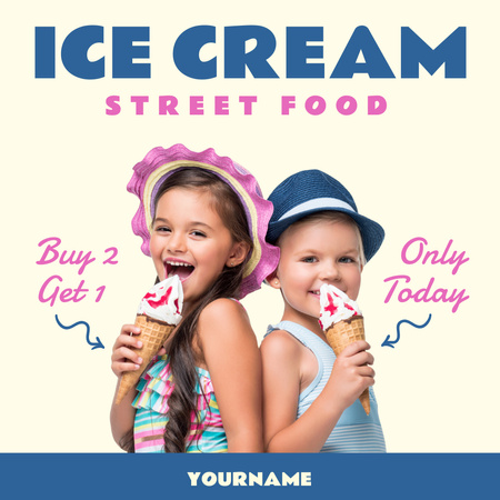 Cute Kids with Yummy Ice Cream With Promo Instagram Design Template