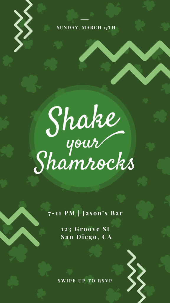 Saint Patrick's Day Celebration in Pub Announcement With Shamrock Pattern Instagram Story Design Template