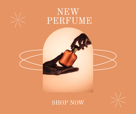 New Aroma Announcement with Bottle of Perfume in Orange Facebook Design Template