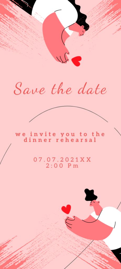 Wedding Announcement with Couple Holding Hearts Invitation 9.5x21cm Modelo de Design
