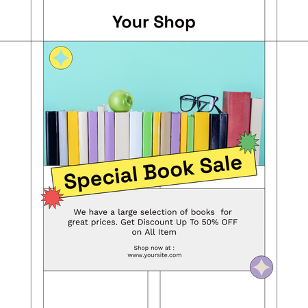 Designvorlage Book Special Sale Announcement with Apple and Glasses für Instagram
