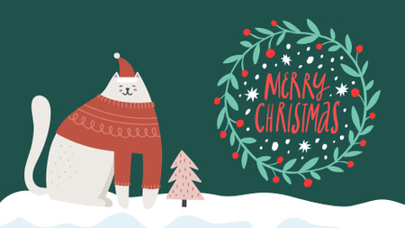 かわいい猫とクリスマスのお祝いのための花輪 FB event coverデザインテンプレート