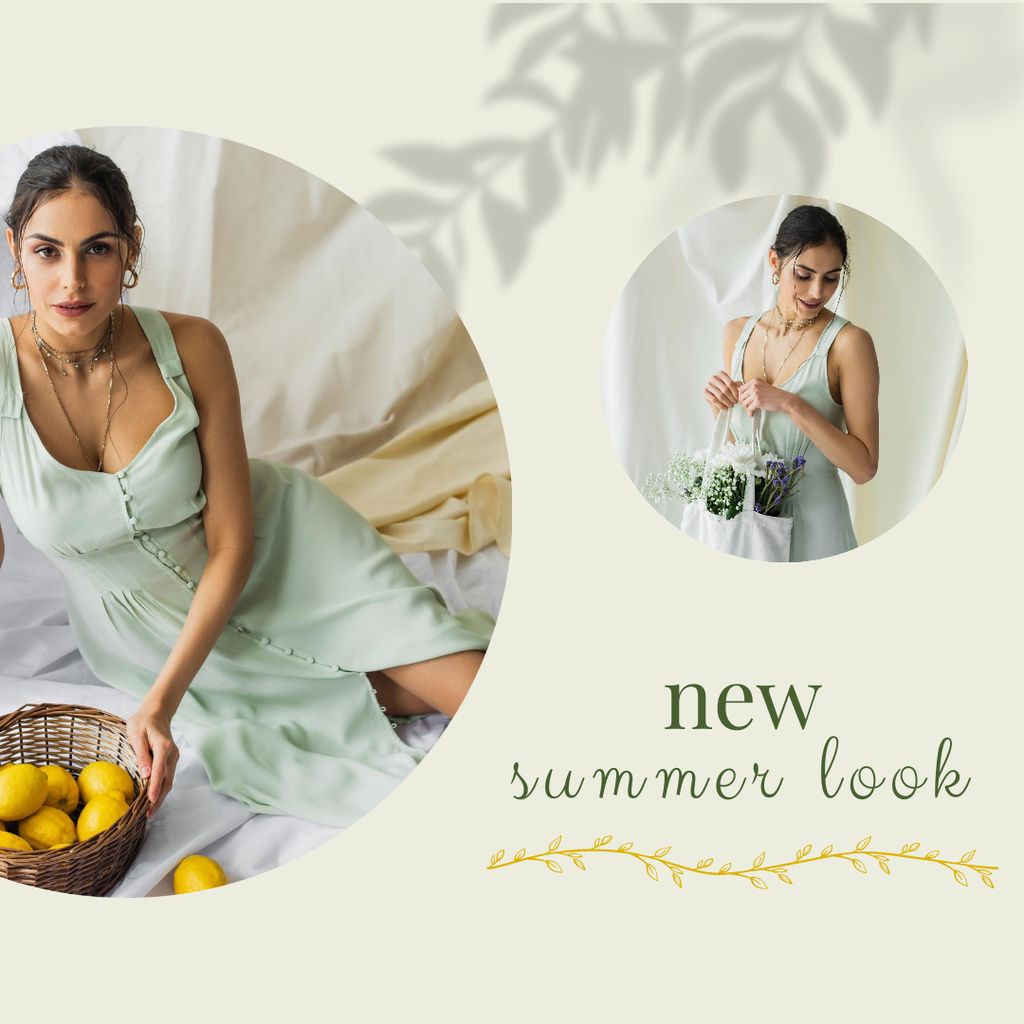 Woman in New Summer Look With Green Dress Instagram Modelo de Design
