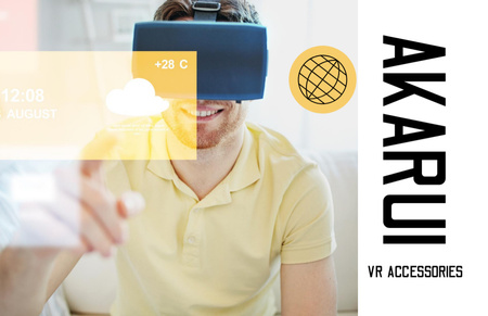 Ontwerpsjabloon van Business Card 85x55mm van jonge man met een virtual reality headset