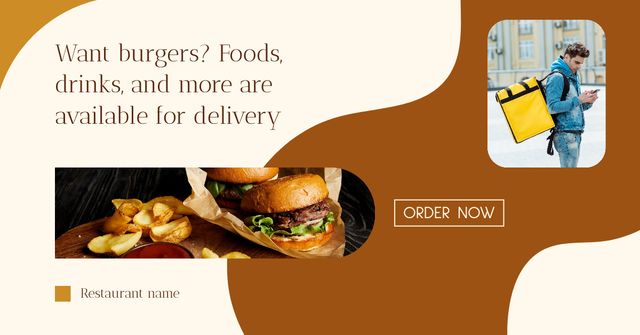 Food Delivery Courier Service Facebook AD – шаблон для дизайну