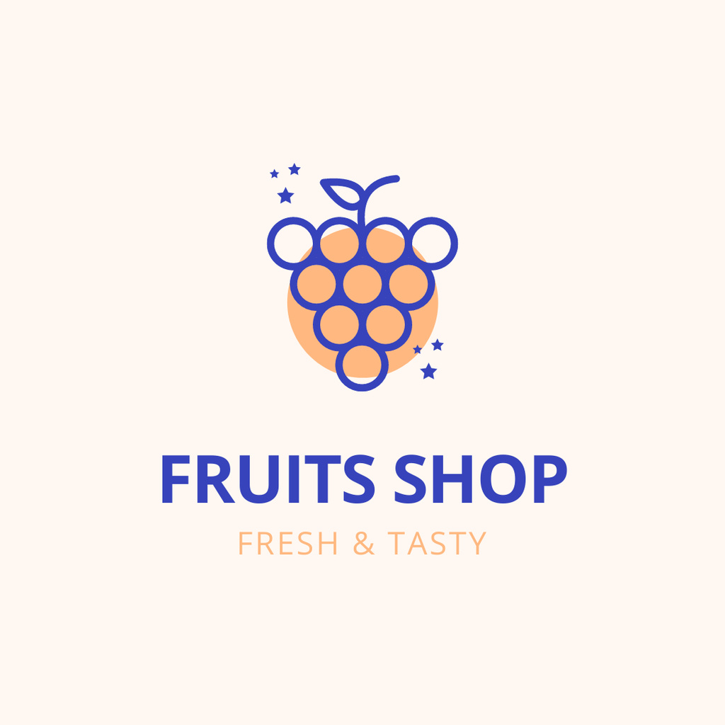 Fruit Shop Ad with Illustration of Grapes Logo 1080x1080pxデザインテンプレート