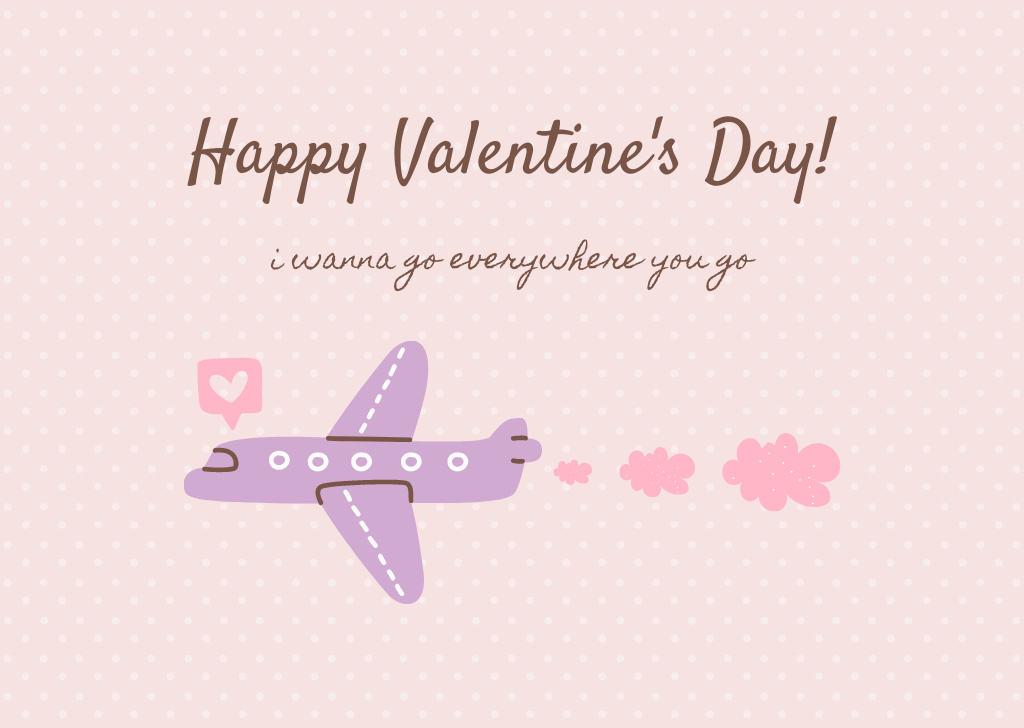 Happy Valentine's Day Greetings with Cartoon Airplane Card Design Template