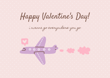 Plantilla de diseño de Saludos felices del día de San Valentín con avión de dibujos animados Card 