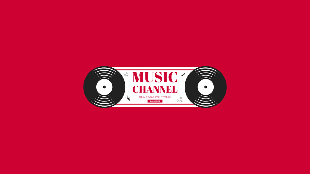 Designvorlage Music Channel Presentation with Vinyl Records für Youtube