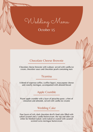 Stylish Peach Floral Wedding Menu – шаблон для дизайну
