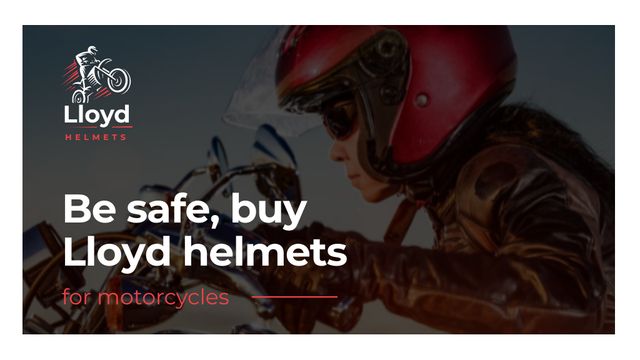 Bikers Helmets Promotion with Woman on Motorcycle Title tervezősablon