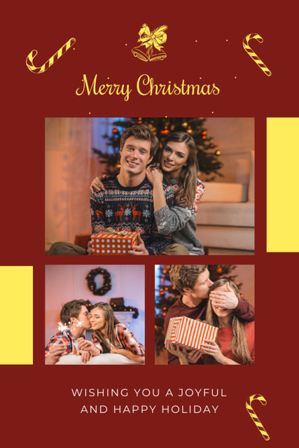 Christmas Wishes with Collage of Happy Families Postcard 4x6in Vertical Design Template