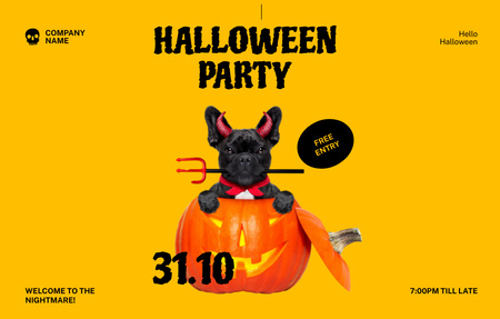 Kísérteties Halloween Party bejelentése kutyával Invitation 4.6x7.2in Horizontal tervezősablon