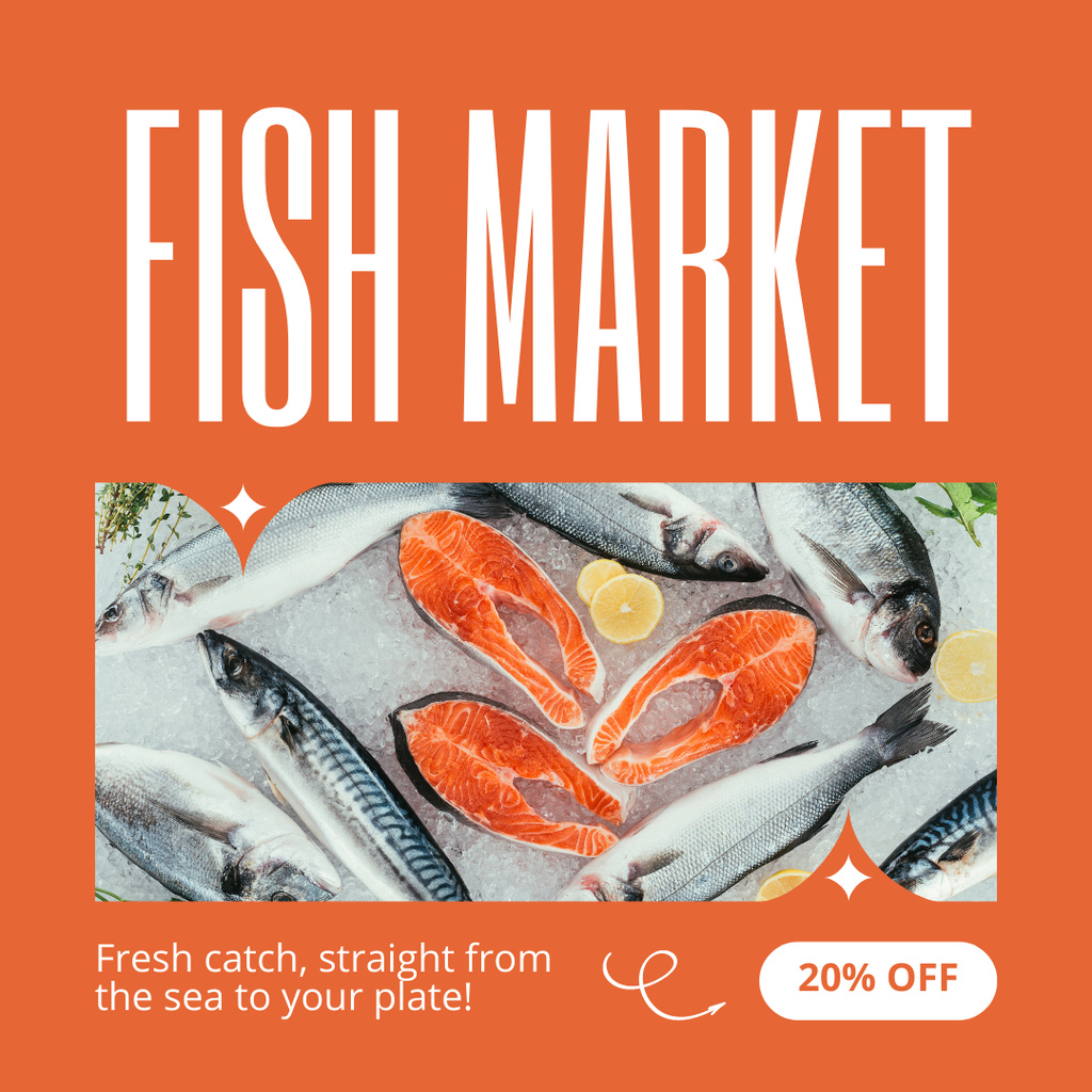 Fish Market Ad with Fresh Salmon with Lemon Instagram Tasarım Şablonu