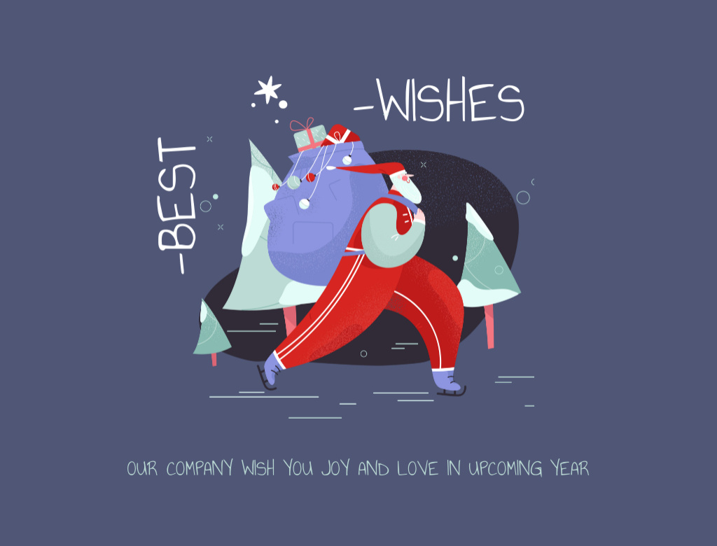Merry Christmas Wishes With Santa Skating Postcard 4.2x5.5in Tasarım Şablonu