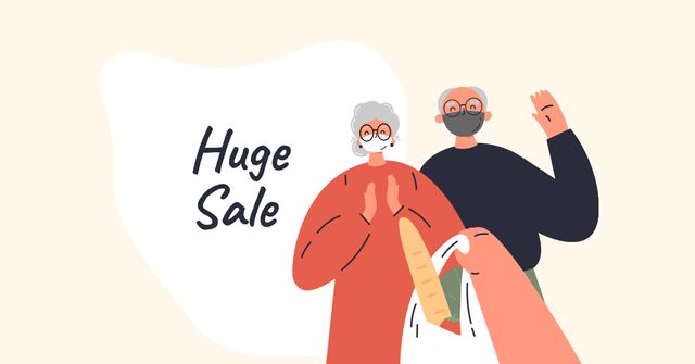 Modèle de visuel Sale announcement with Elder Couple holding Groceries - Facebook AD