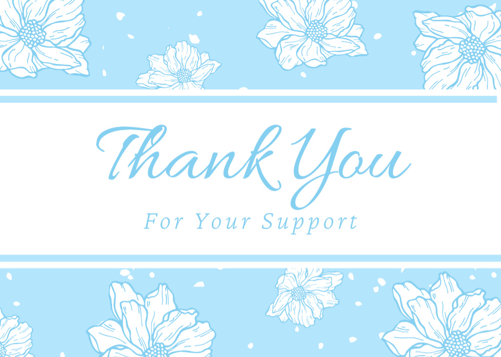 Thank You Phrase with Beautiful White Flowers on Blue Postcard 5x7in Modelo de Design
