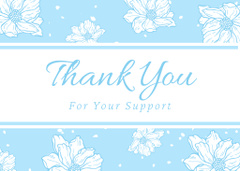 Thank You Phrase with Beautiful White Flowers on Blue
