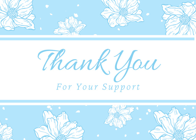 Thank You Phrase with Beautiful White Flowers on Blue Postcard 5x7in Design Template