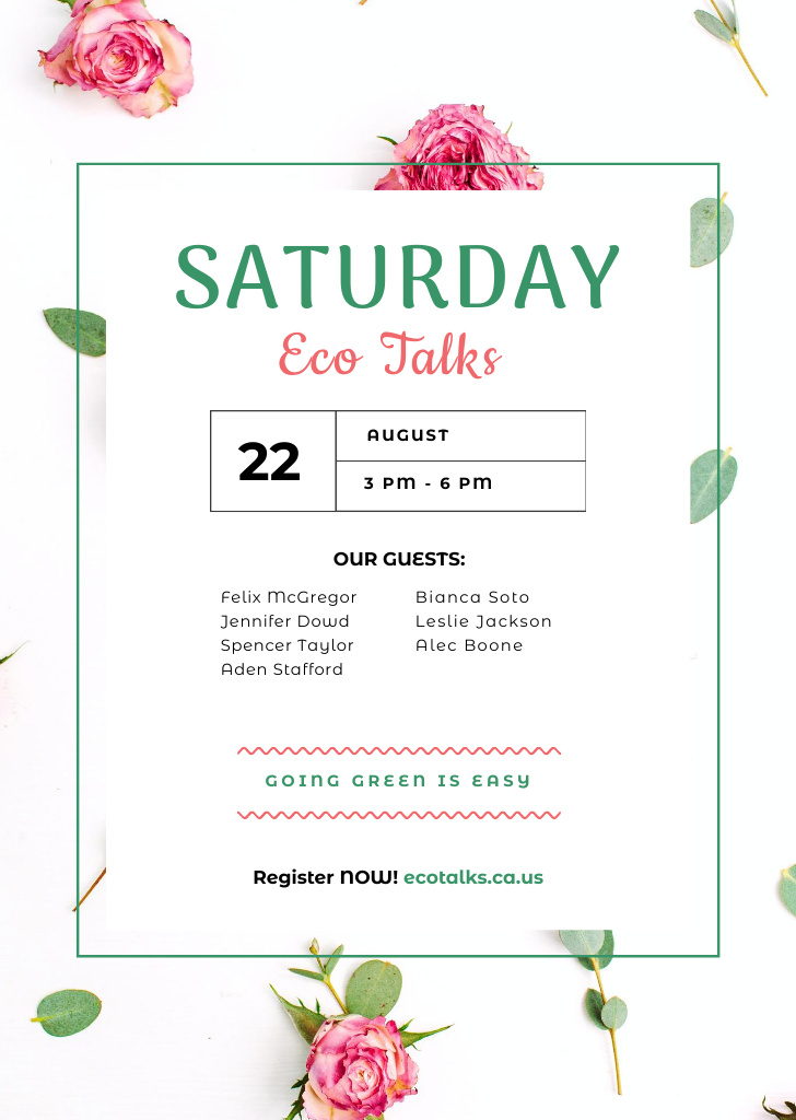 Eco Talks Announcement With Watercolor Flowers Postcard A6 Vertical – шаблон для дизайна
