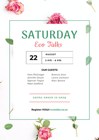 Eco Talks Announcement With Watercolor Flowers Postcard A6 Vertical Design Template
