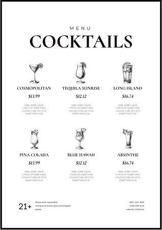 Plantilla de diseño de Cocktails Menu Announcement Menu 