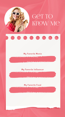Get To Know Me Quiz with Woman holding Cute Dog Instagram Story Design Template