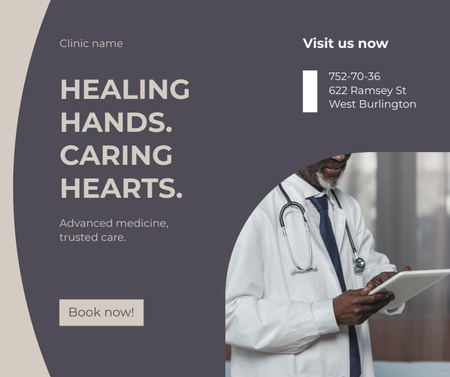Template di design Medical Center Ad with Man Doctor Facebook